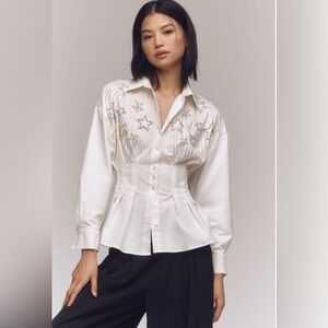 Stunning Anthropologie Exquise Tobie Long Sleeved Star Holiday Blouse